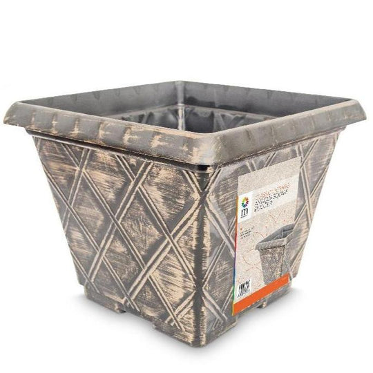 Antiqua Square Planter 40cm Black with Goldbrush