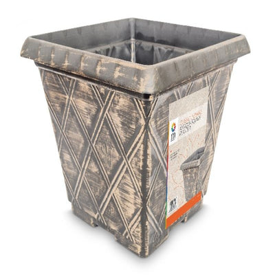 Antiqua Square Planter 40cm Black with Silverbrush