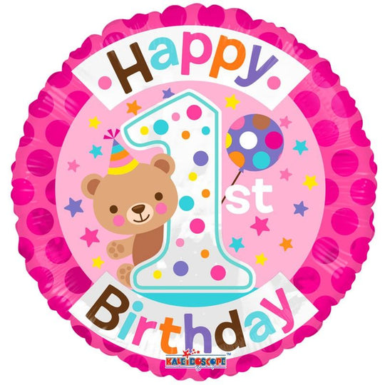 “Happy 1st Birthday” Design Foil Birthday Balloon Pink 18"