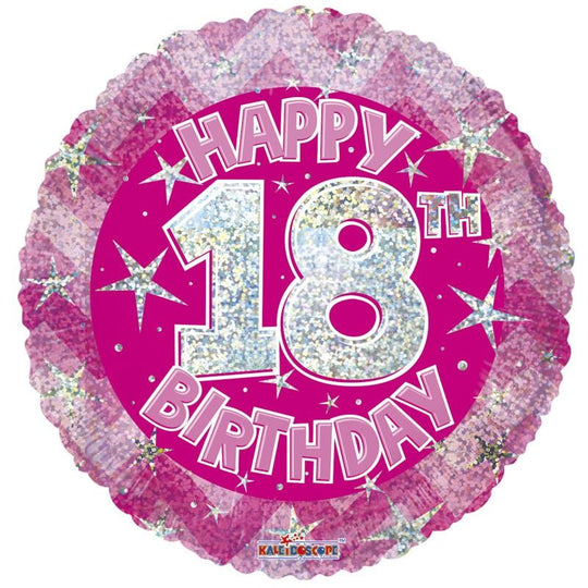 "Happy 18th Birthday" Design Holographic Foil Balloon Pink 18"