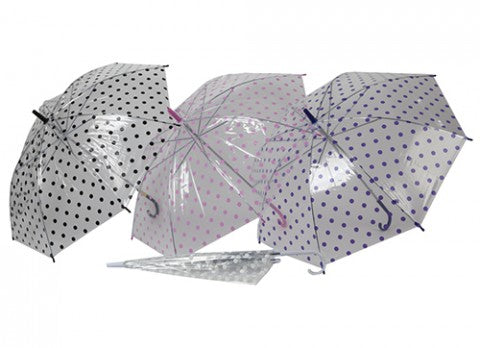 Ladies Clear Umbrella Assorted Polka Dot Design