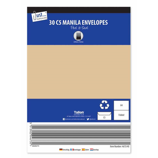Manila C5 Envelopes 80g Peal & Seal 30 Pack- Case of 10