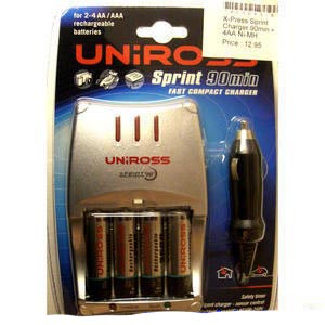 Uniross sprint 90min fast compact charger +4 2500mah batt 